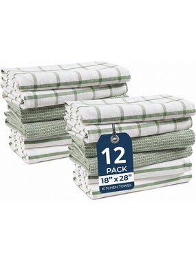 12-Pack Premium Cotton Kitchen Towels - Quick Drying Dish & Tea Towels, 18"x28